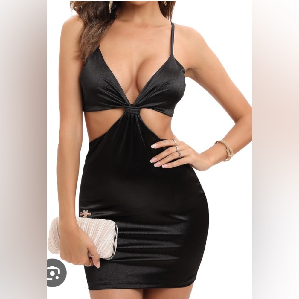 Just Quella Eliacher Satin Cut Out Mini Black Dress Size 8 NWT